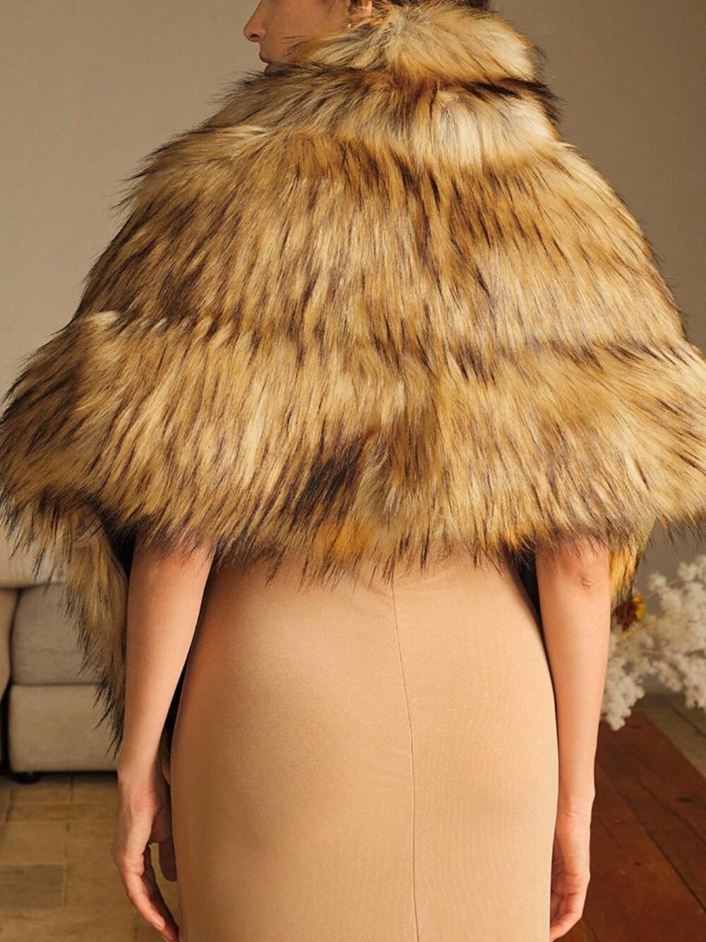 Brown Casual Women's Faux Fur Shawl - Picture 2 of 8